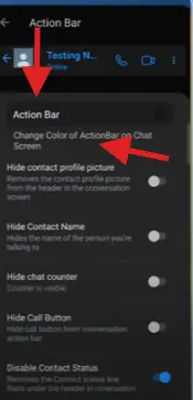 action bar options of mb whatsapp